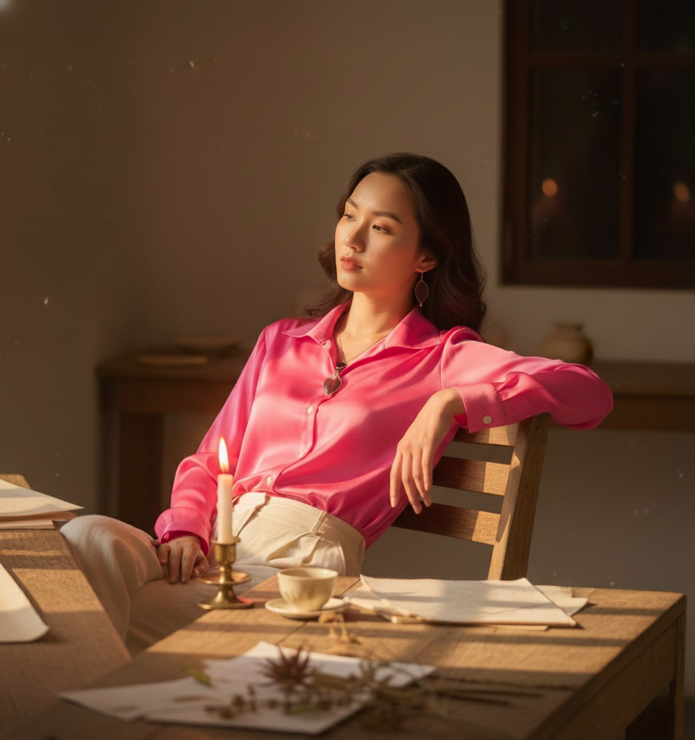 Áo sơ mi dáng rộng oversize hồng sen thời trang Hity