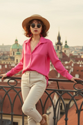Áo sơ mi dáng rộng oversize hồng sen thời trang Hity