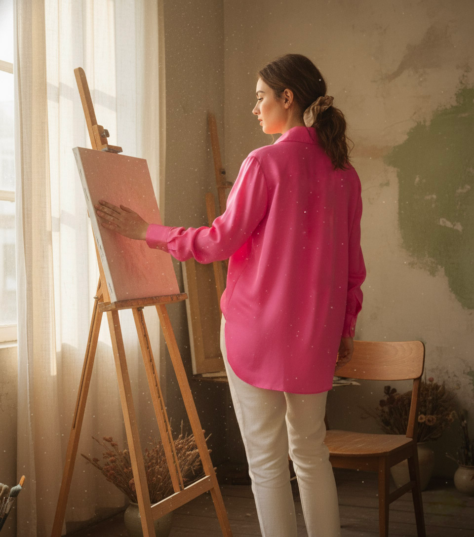 Áo sơ mi dáng rộng oversize hồng sen thời trang Hity