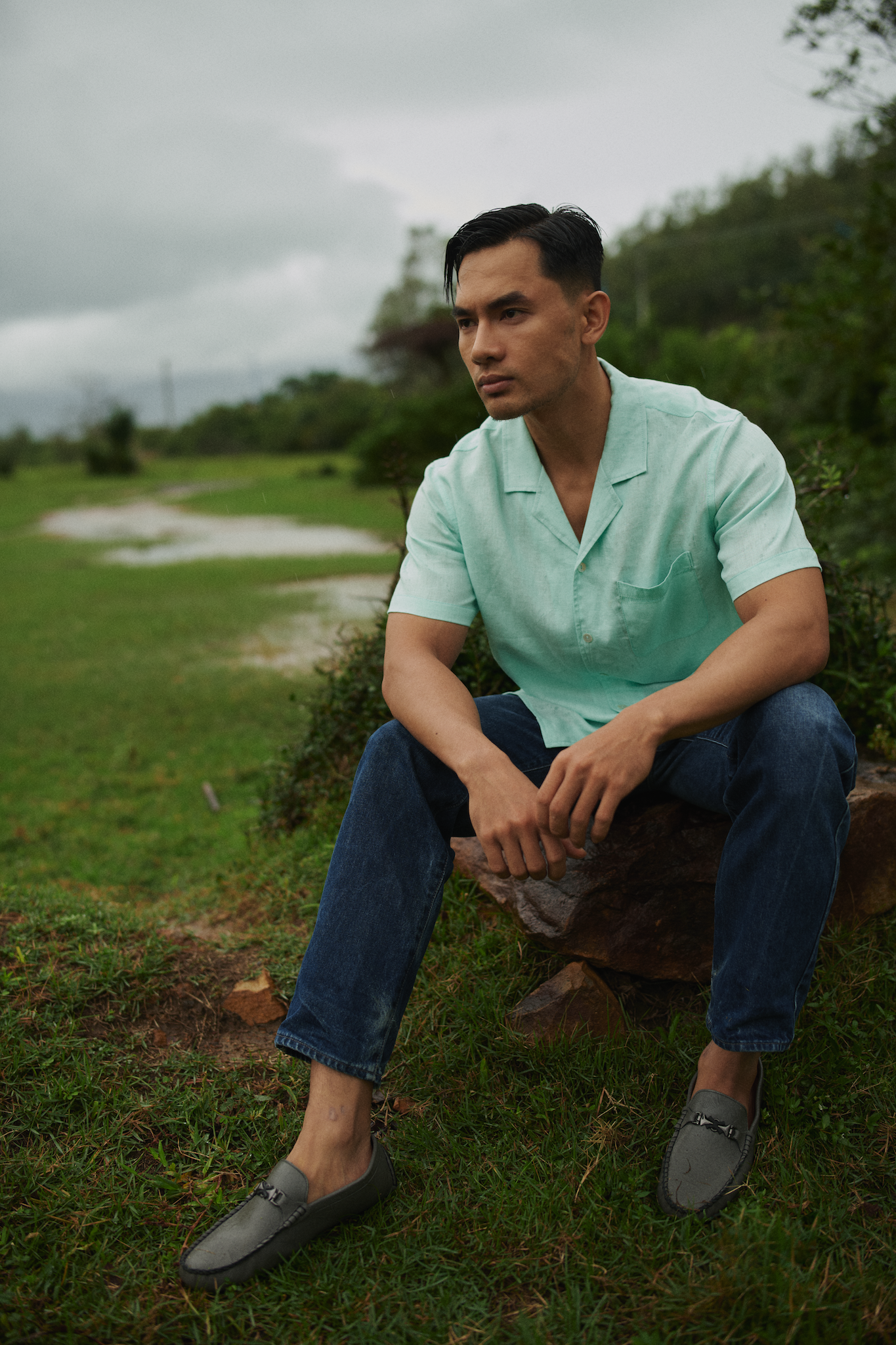 Áo sơ mi nam linen tay ngắn cổ Cuba thời trang Hity