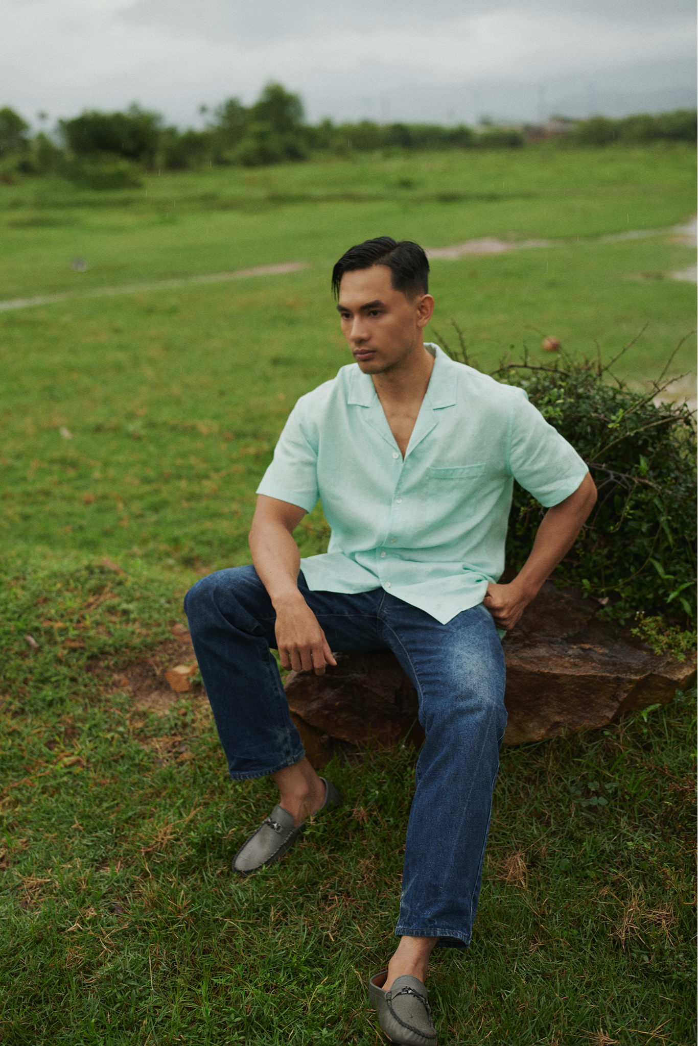 Áo sơ mi nam linen tay ngắn cổ Cuba thời trang Hity