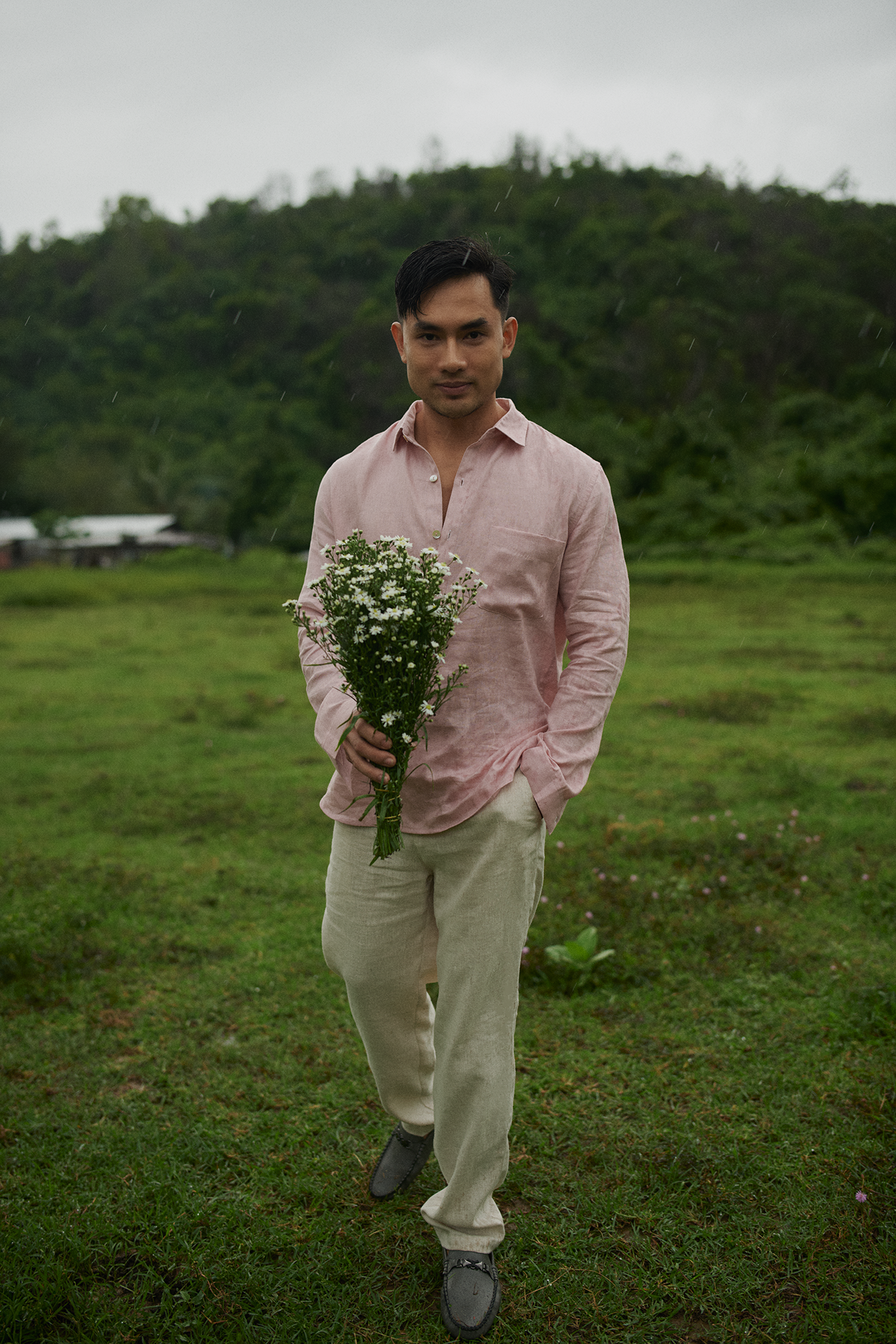 Áo sơ mi nam tay dài linen hồng thời trang Hity