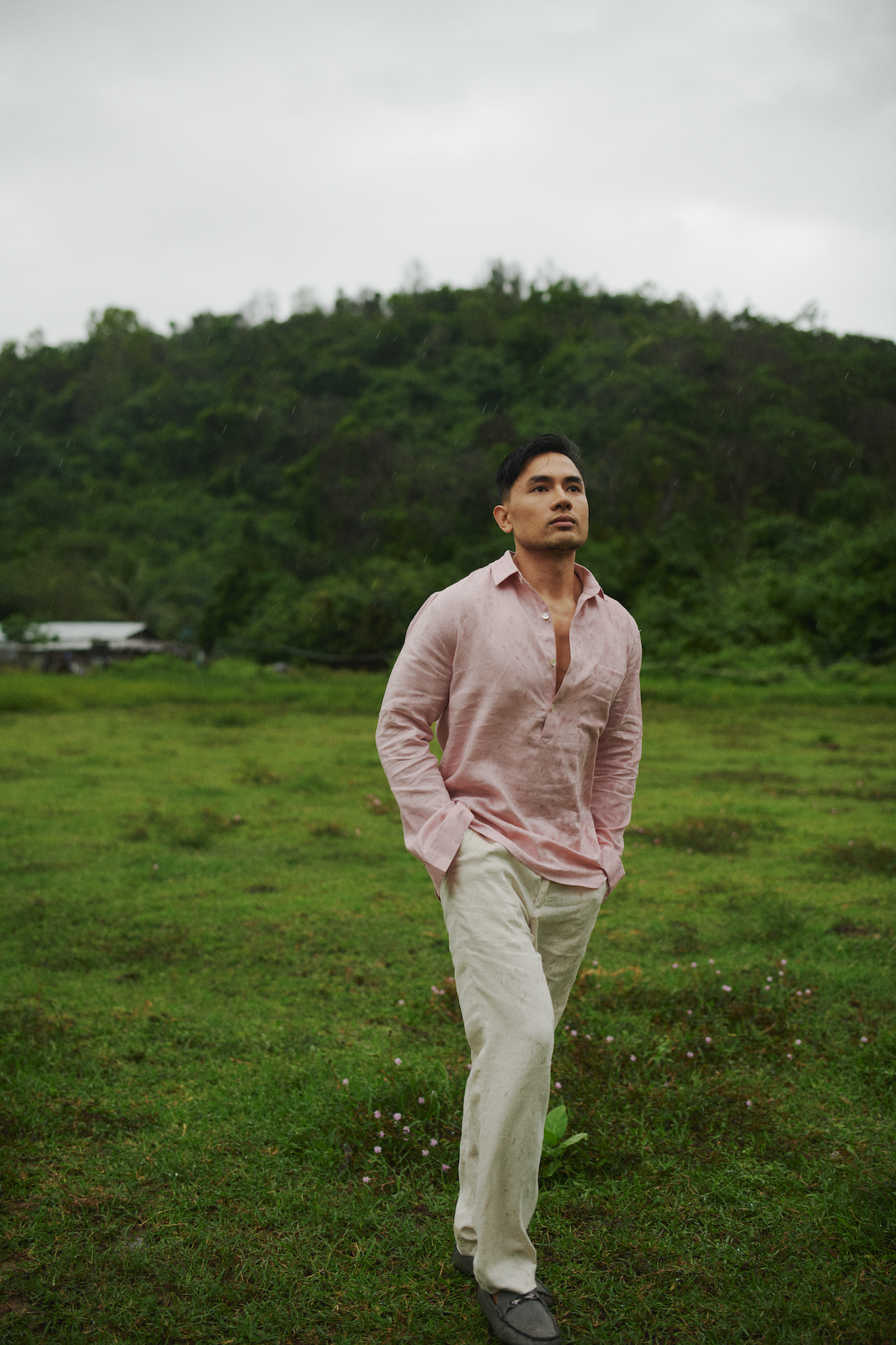 Áo sơ mi nam tay dài linen hồng thời trang Hity