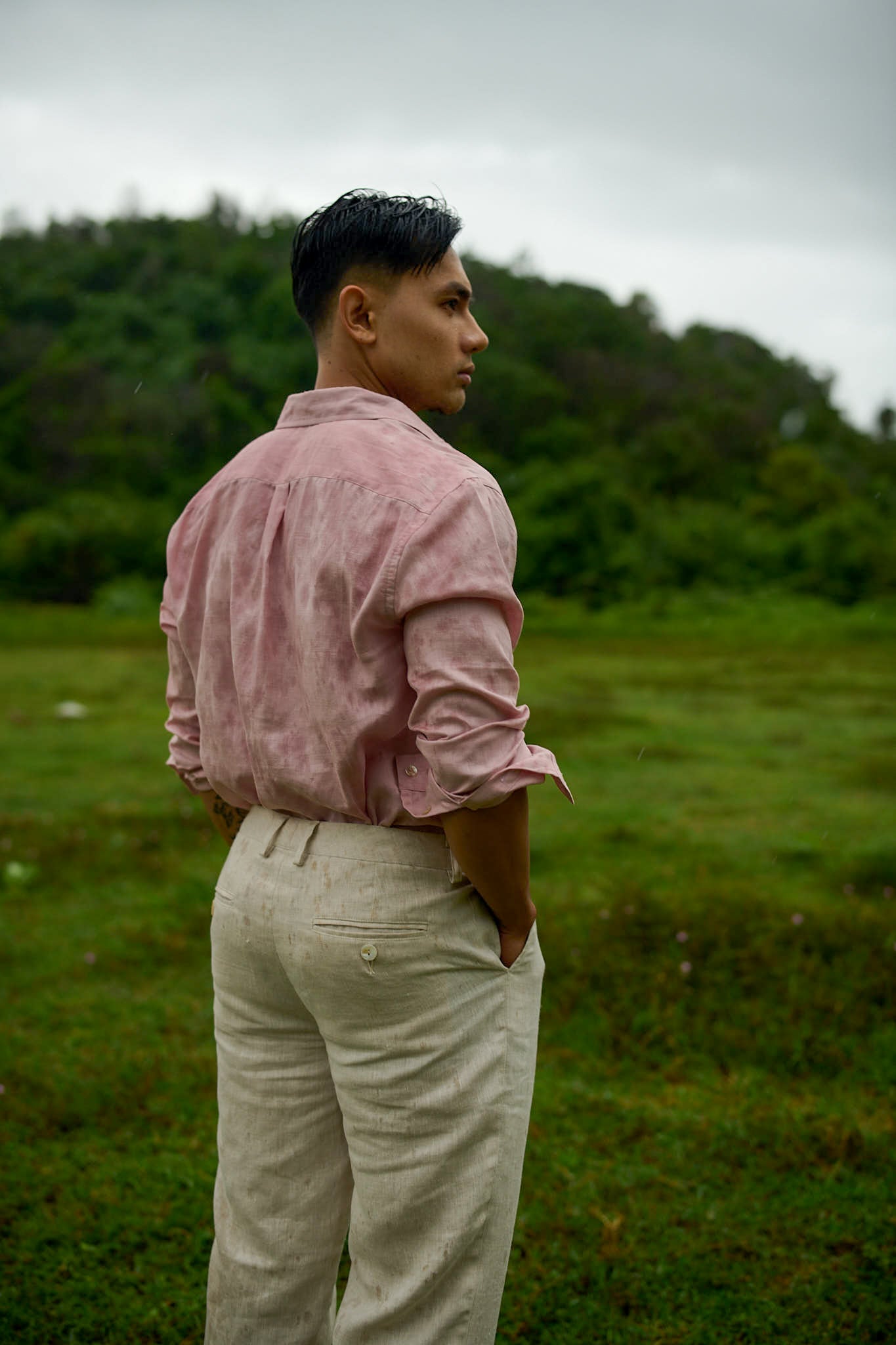 Áo sơ mi nam tay dài linen hồng thời trang Hity