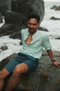 Áo sơ mi cổ trụ nam linen xanh bạc hà thời trang Hity