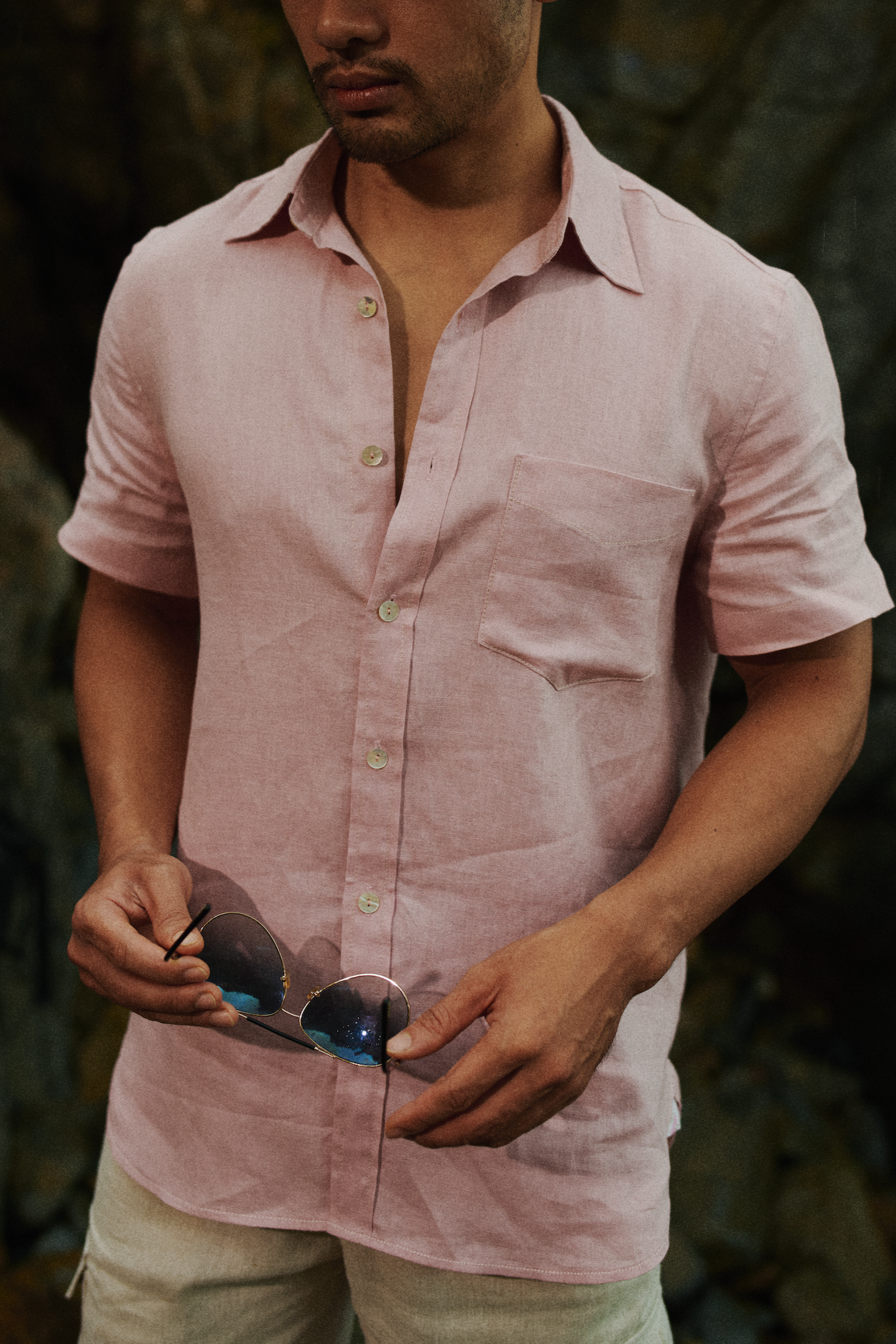 Áo sơ mi nam tay ngắn linen hồng phấn thời trang Hity