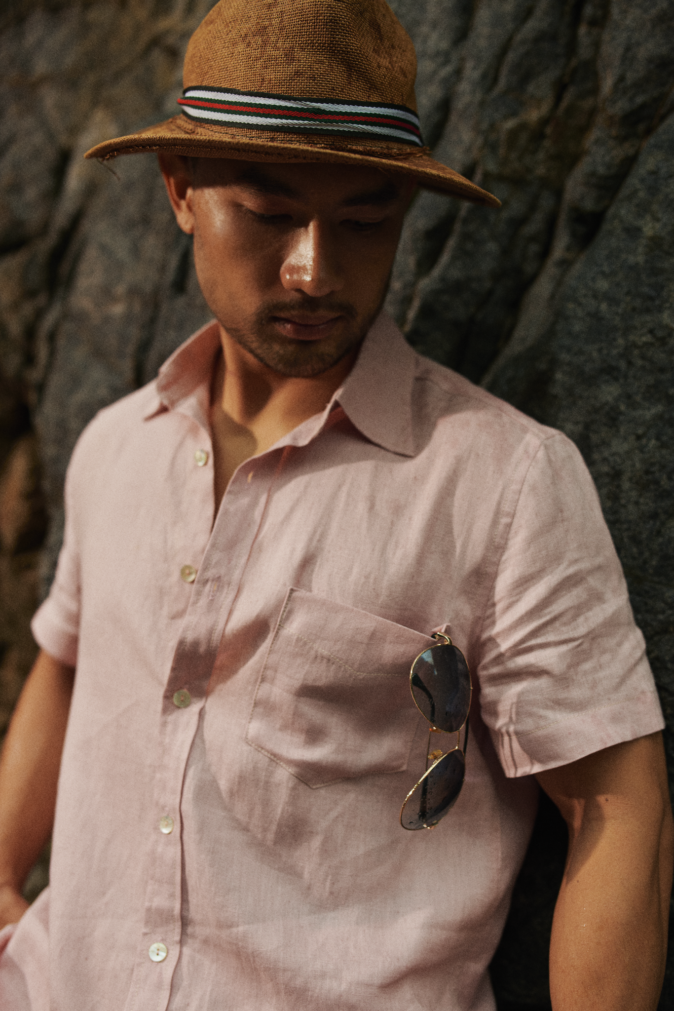 Áo sơ mi nam tay ngắn linen hồng phấn thời trang Hity