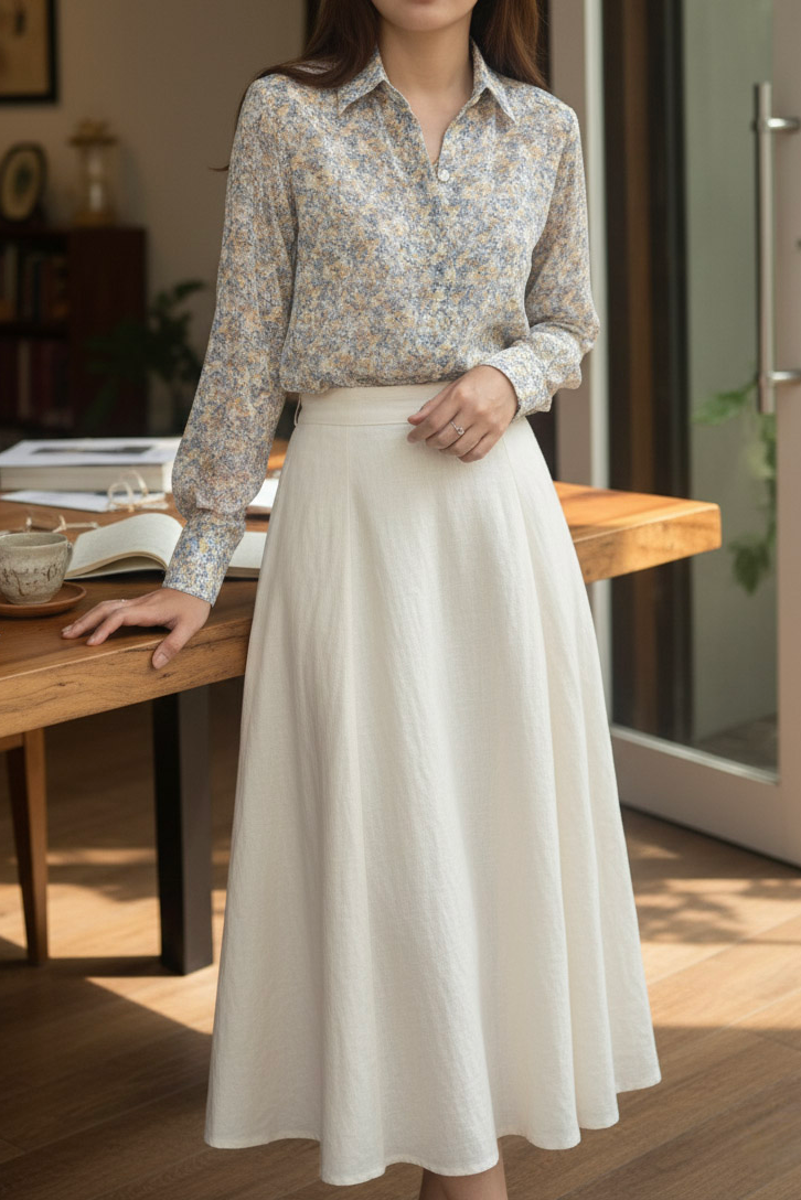 Áo sơ mi tay dài chiffon voan hoa nhí cổ điển vintage thời trang Hity