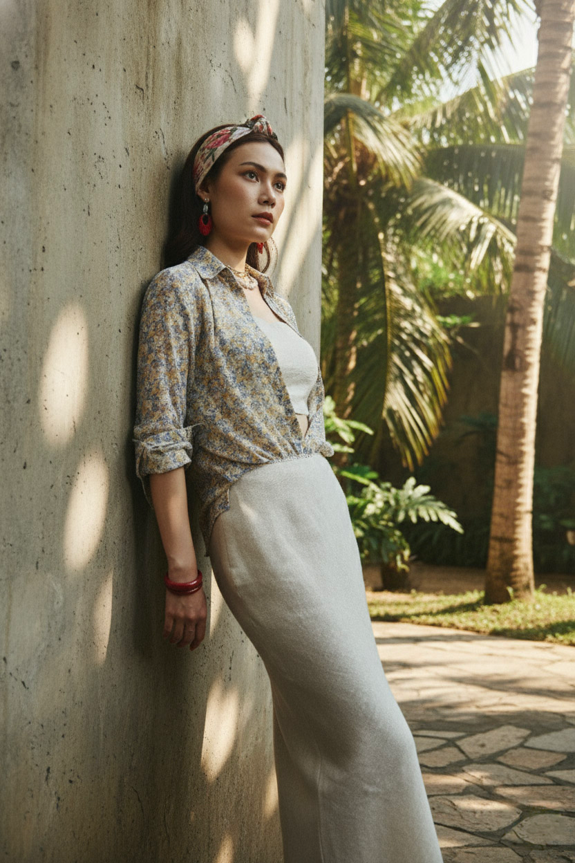 Áo sơ mi tay dài chiffon voan hoa nhí cổ điển vintage thời trang Hity