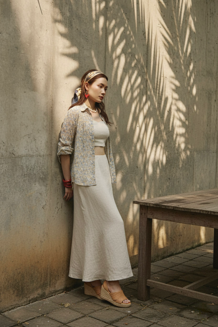 Áo sơ mi tay dài chiffon voan hoa nhí cổ điển vintage thời trang Hity