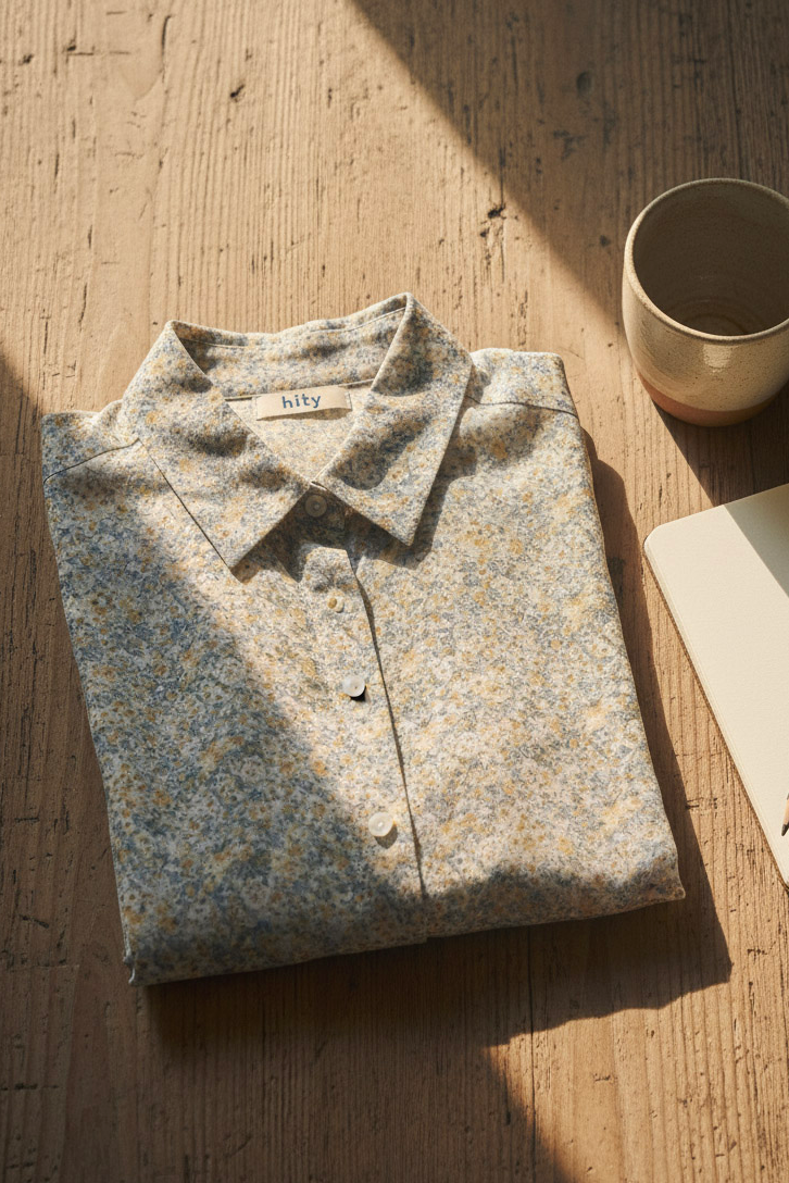 Áo sơ mi tay dài chiffon voan hoa nhí cổ điển vintage thời trang Hity