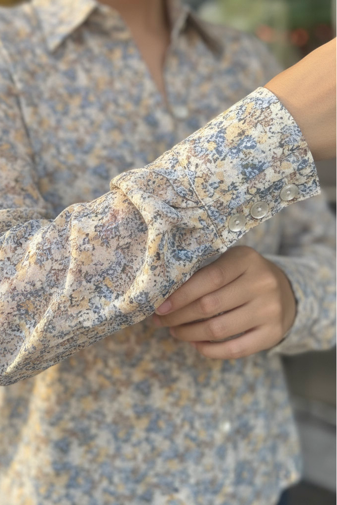 Áo sơ mi tay dài chiffon voan hoa nhí cổ điển vintage thời trang Hity