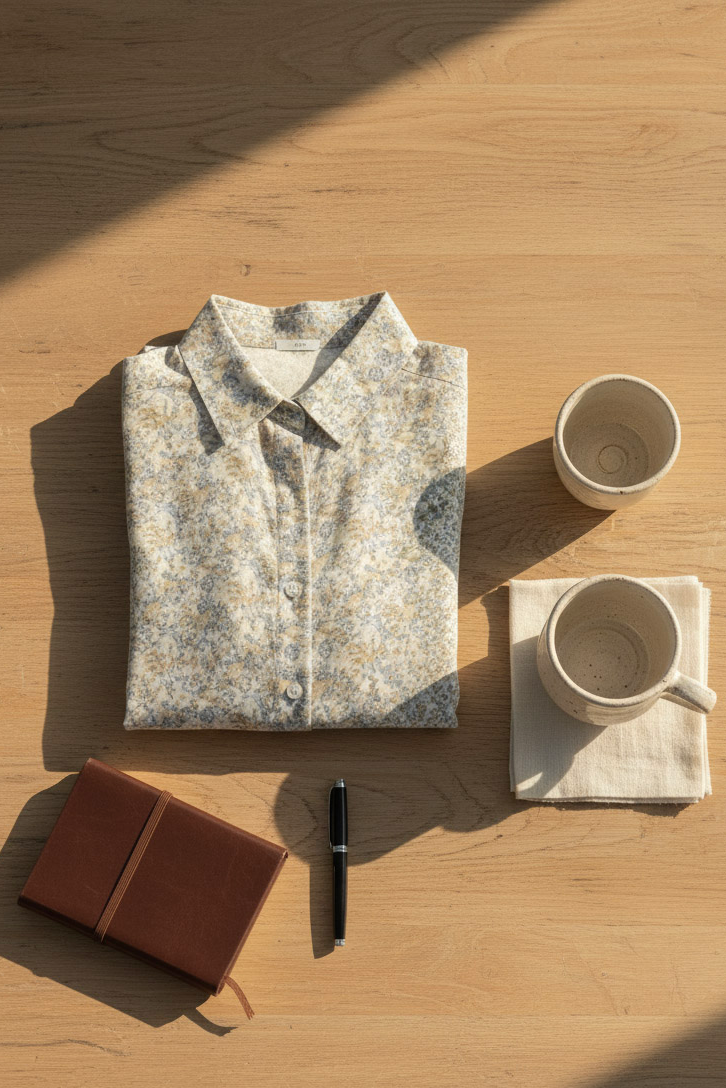 Áo sơ mi tay dài chiffon voan hoa nhí cổ điển vintage thời trang Hity