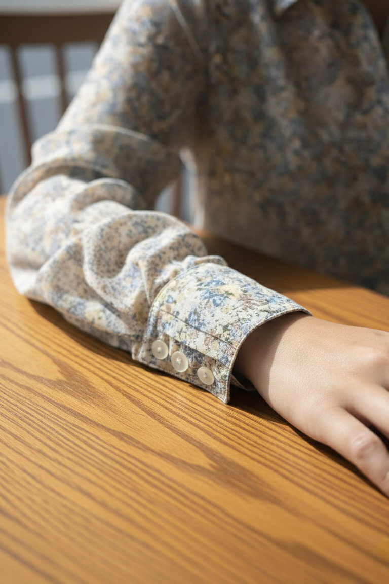 Áo sơ mi tay dài chiffon voan hoa nhí cổ điển vintage thời trang Hity