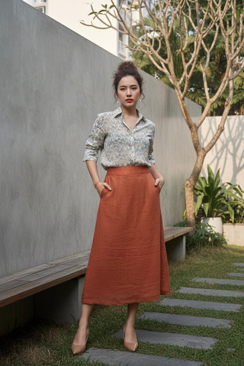 Váy Midi Linen Thổ