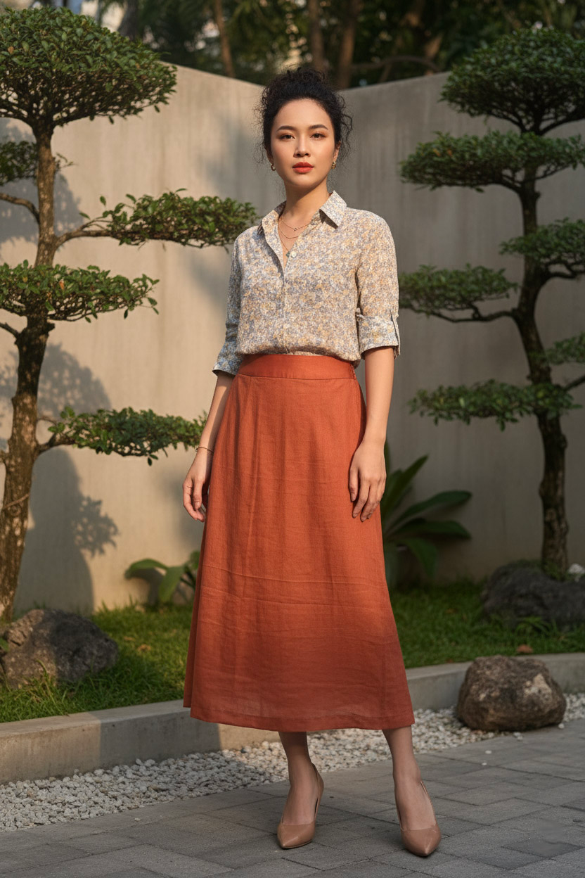 Váy Midi Linen Thổ