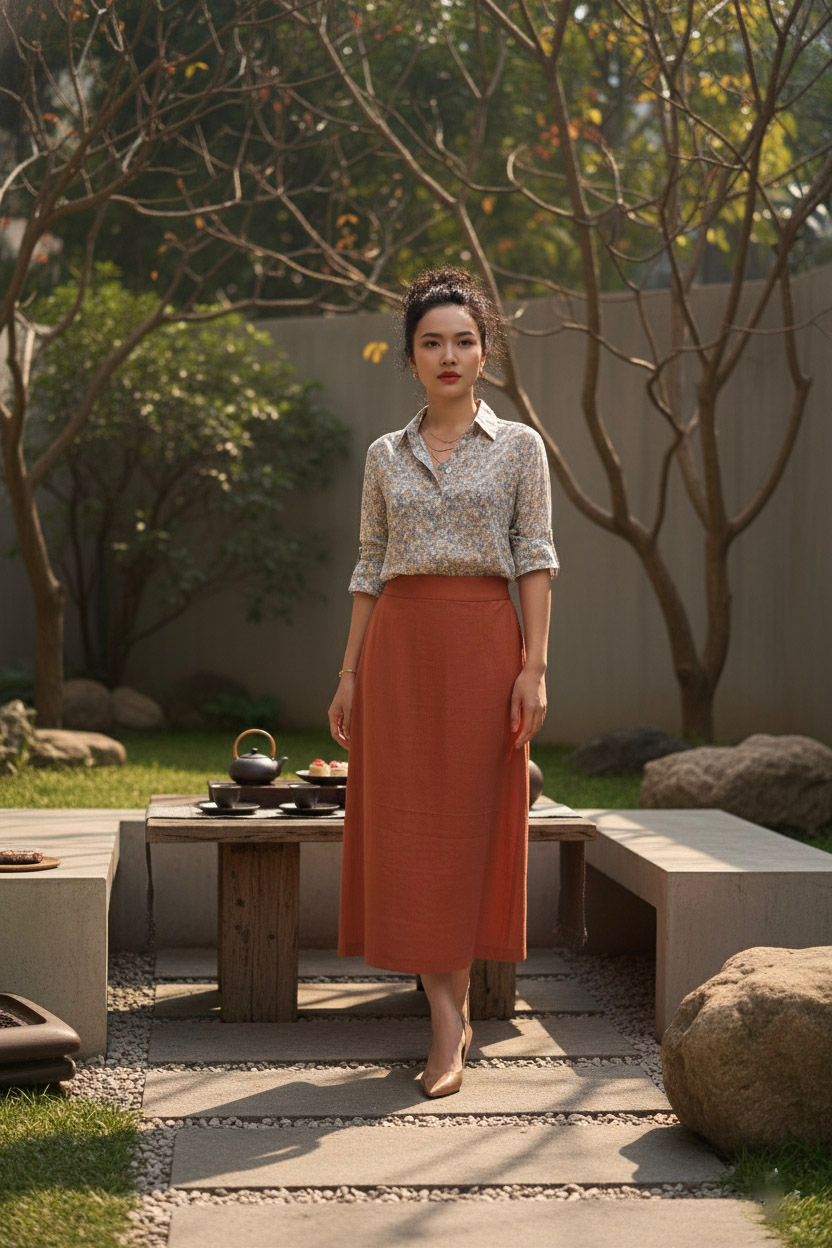 Váy Midi Linen Thổ