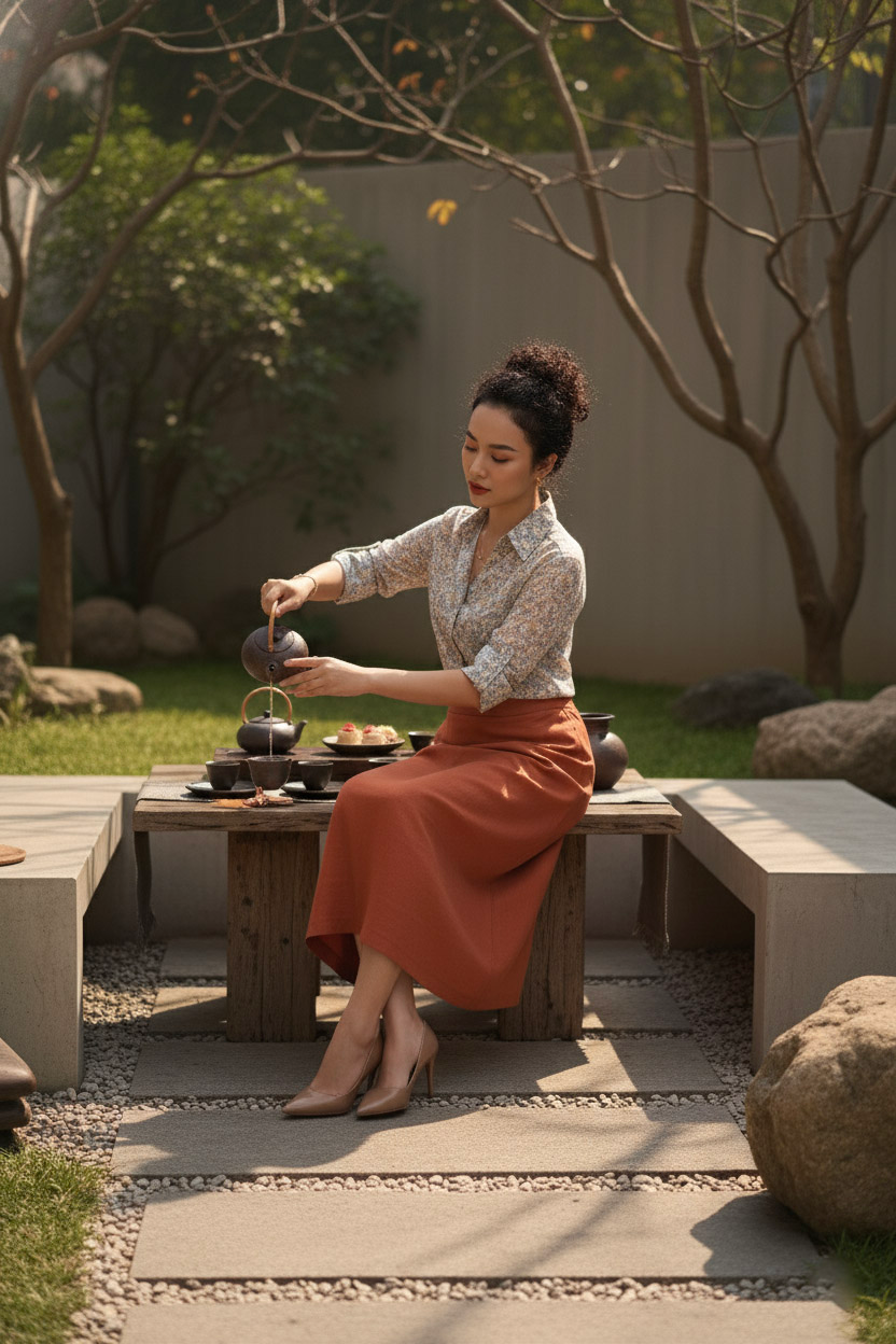 Váy Midi Linen Thổ