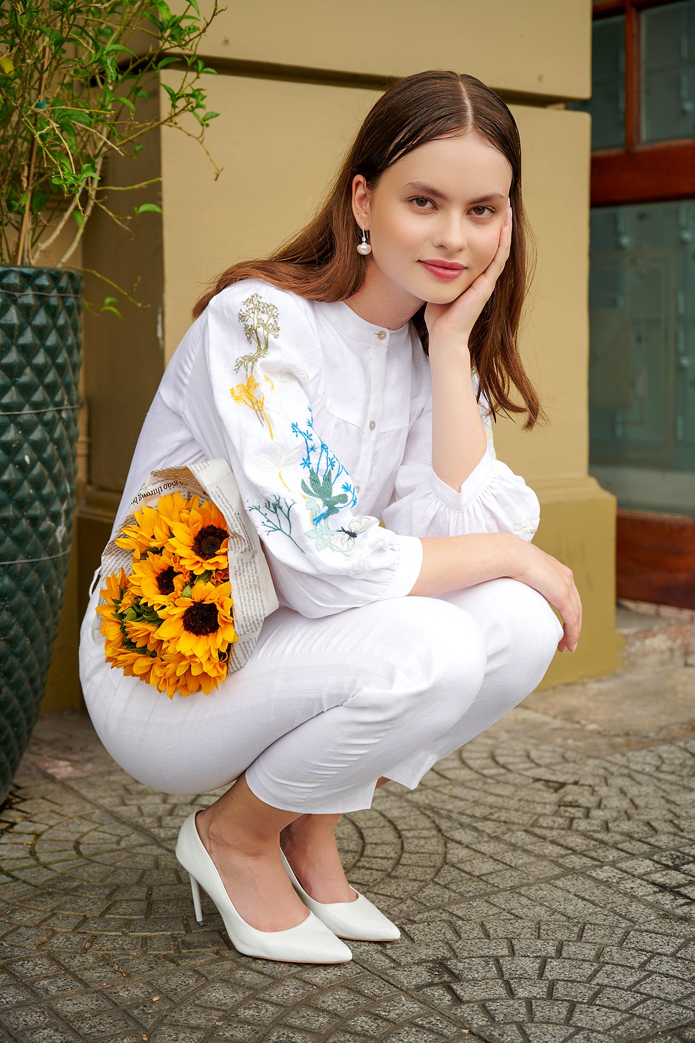 Áo linen trắng thêu tay Mơ thời trang Hity