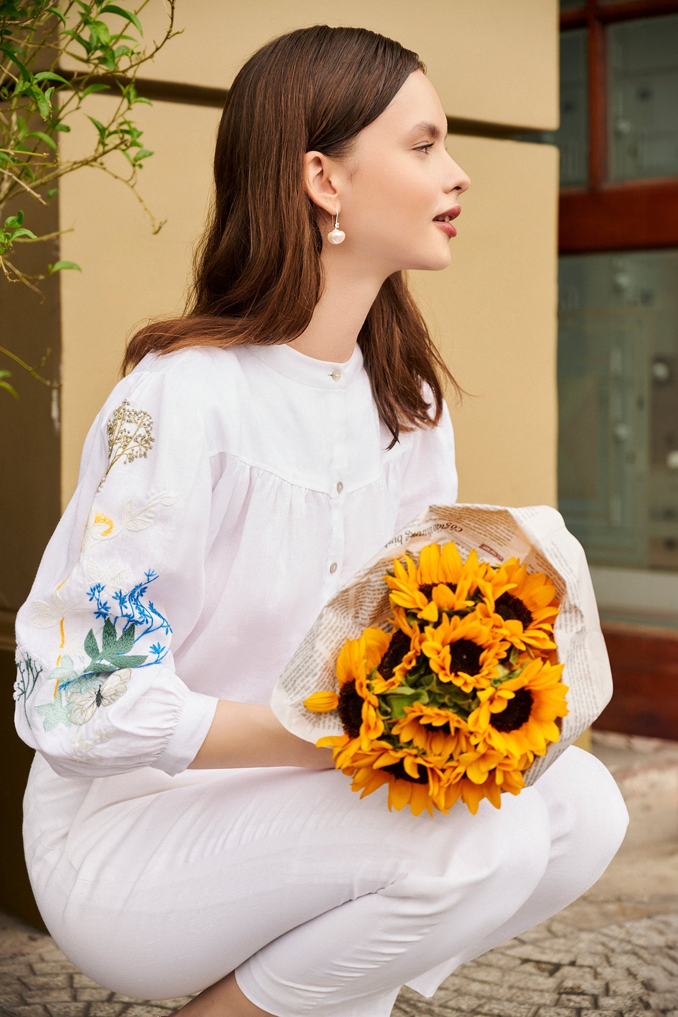 Áo linen trắng thêu tay Mơ thời trang Hity