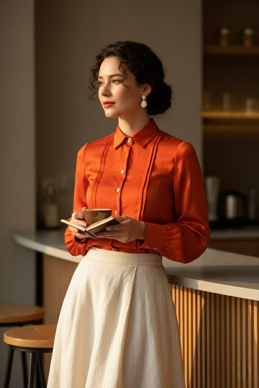 Áo sơ mi tay dài cam đất thời trang Hity