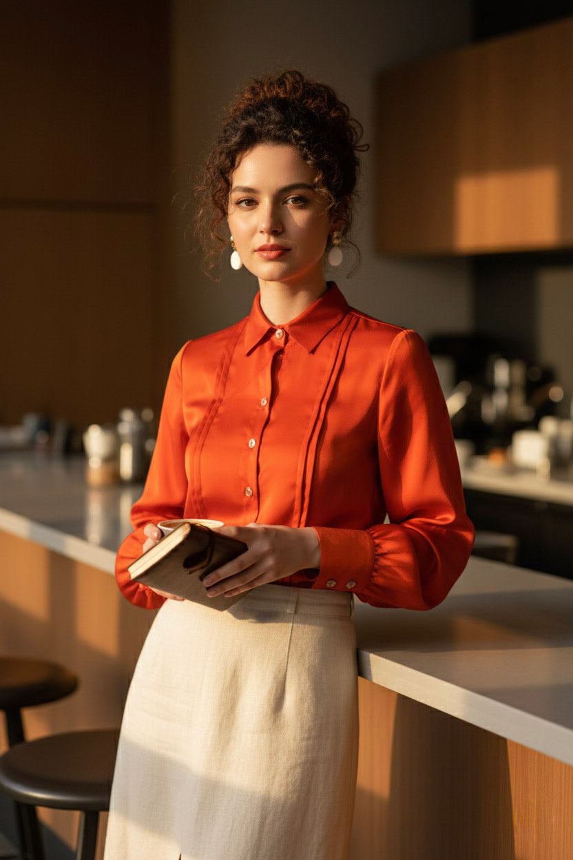 Áo sơ mi tay dài cam đất thời trang Hity