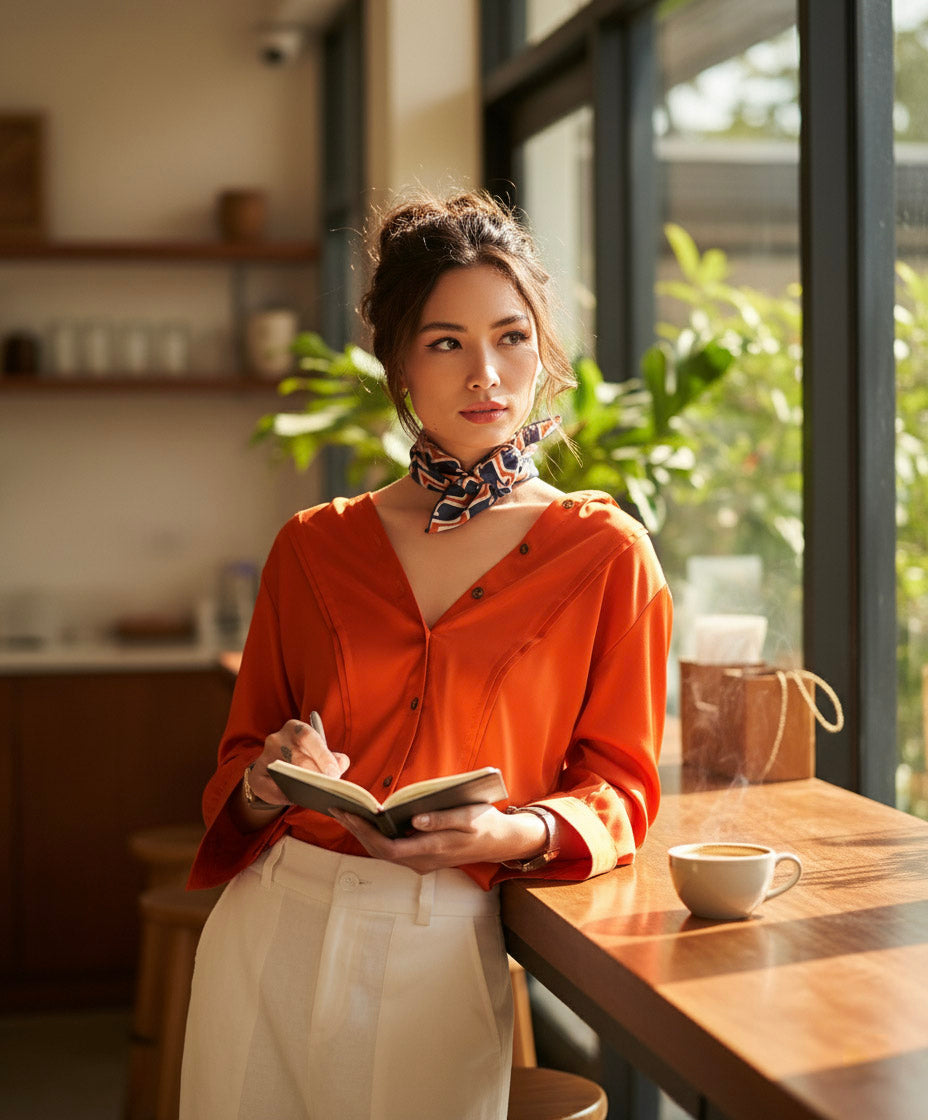 Áo sơ mi tay dài cam đất thời trang Hity