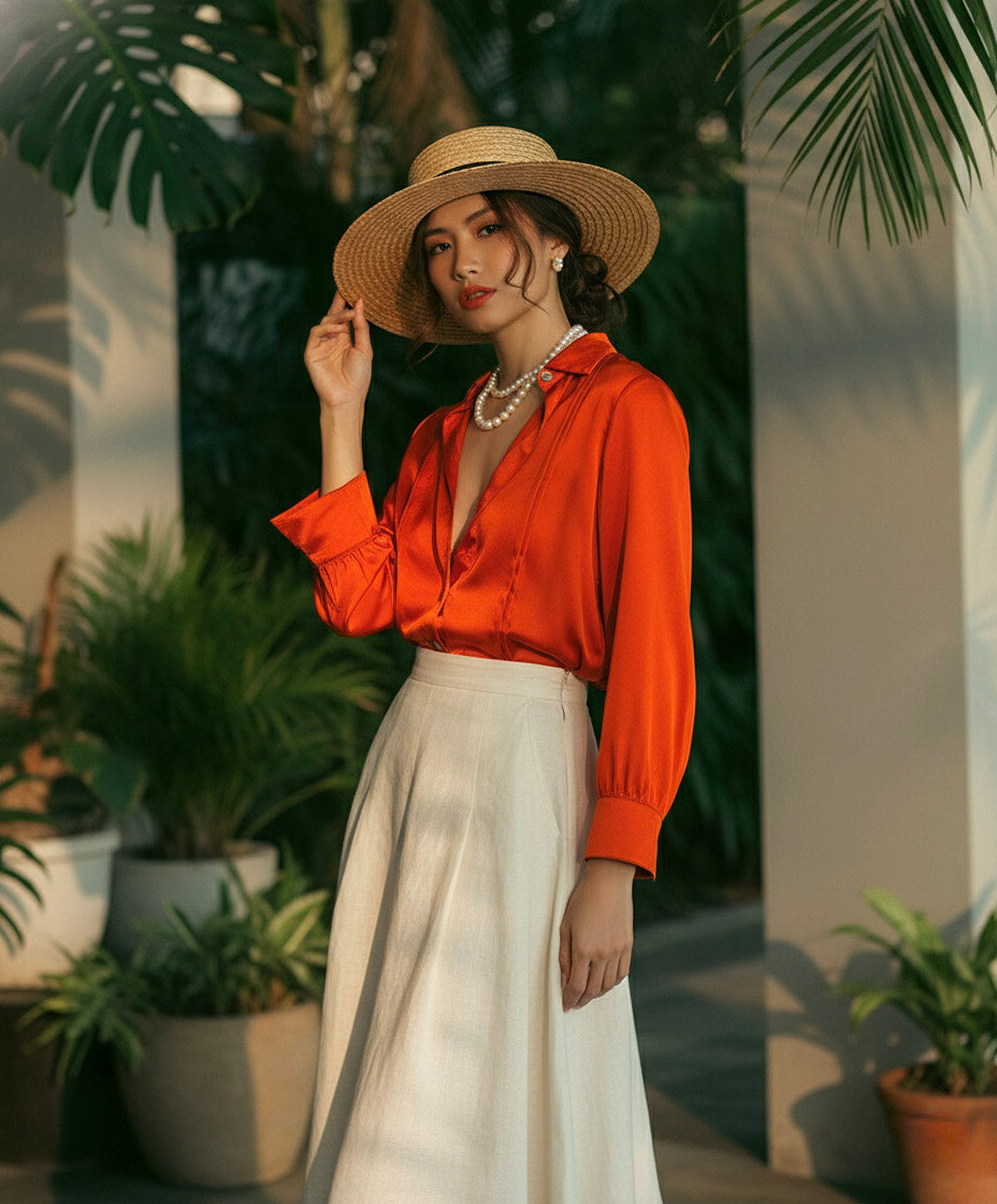 Áo sơ mi tay dài cam đất thời trang Hity