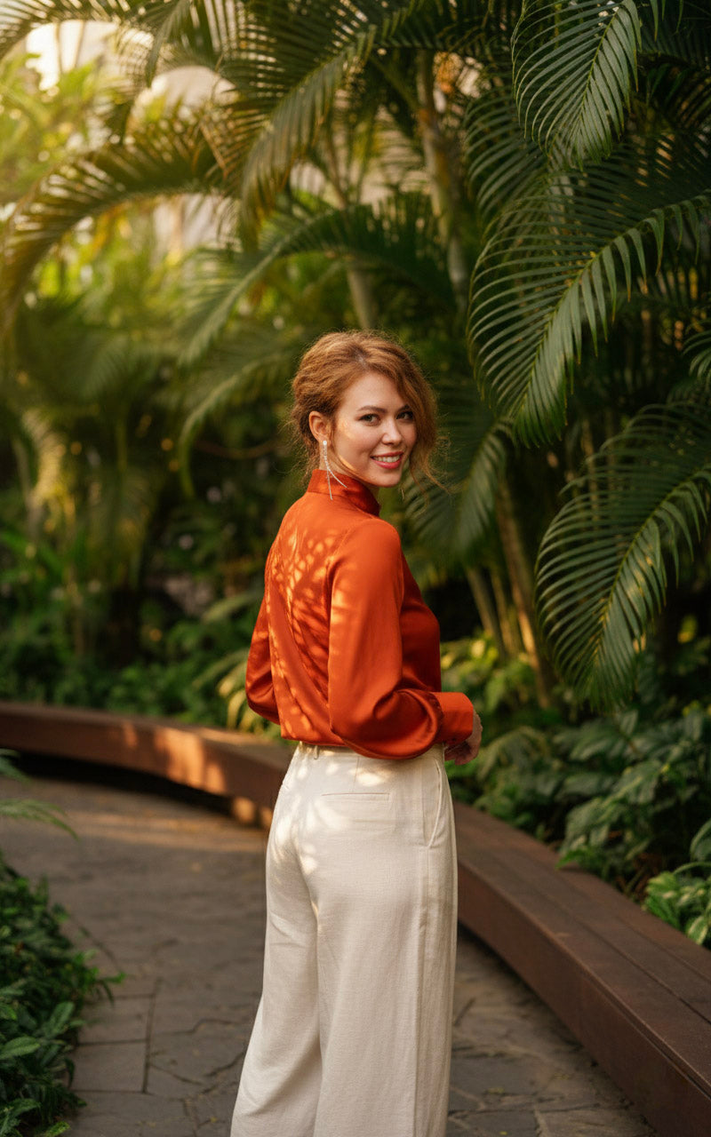 Áo sơ mi tay dài cam đất thời trang Hity