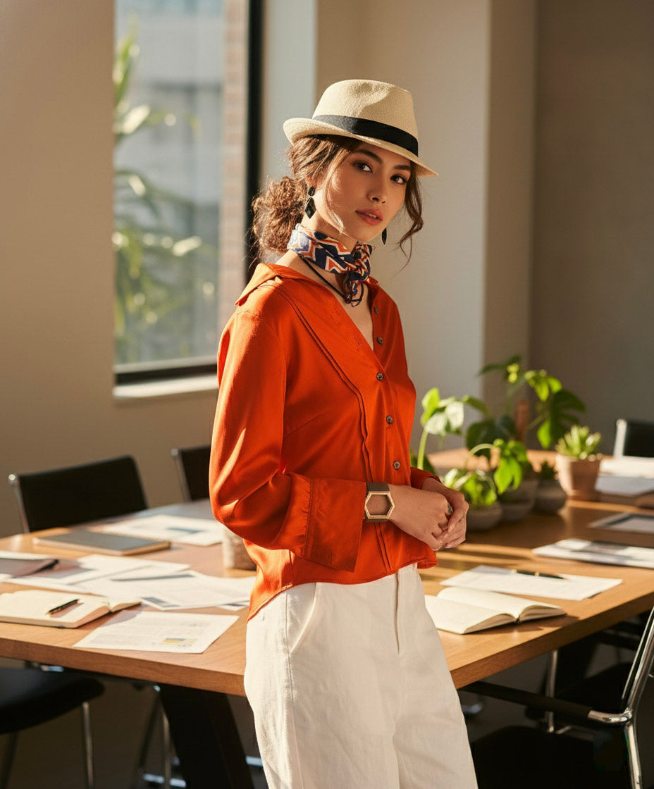 Áo sơ mi tay dài cam đất thời trang Hity