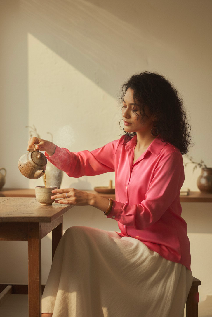 Áo sơ mi tay dài hồng sen thời trang Hity