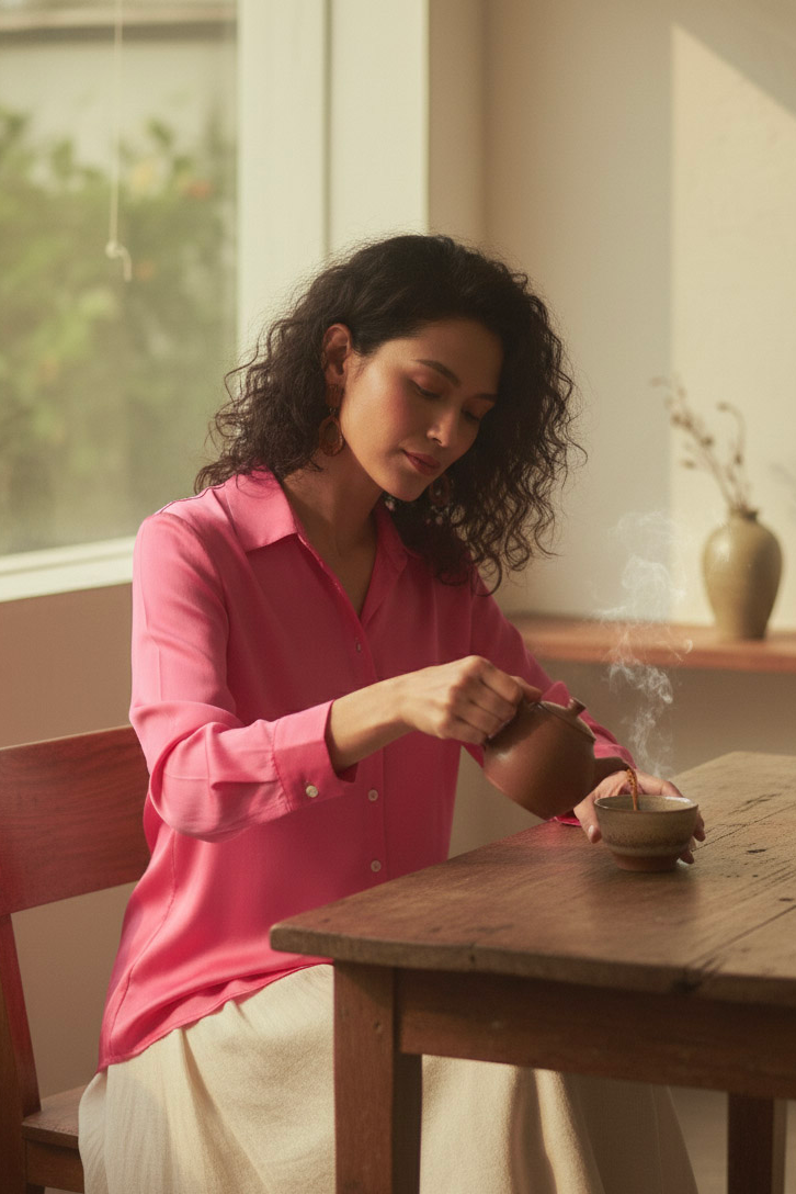 Áo sơ mi tay dài hồng sen thời trang Hity