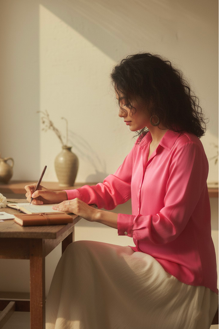 Áo sơ mi tay dài hồng sen thời trang Hity