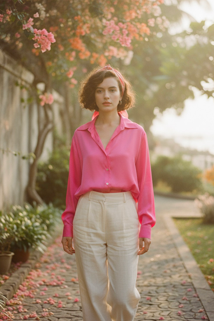 Áo sơ mi tay dài hồng sen thời trang Hity