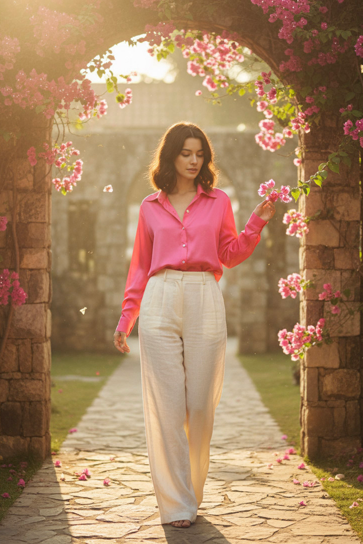 Áo sơ mi tay dài hồng sen thời trang Hity