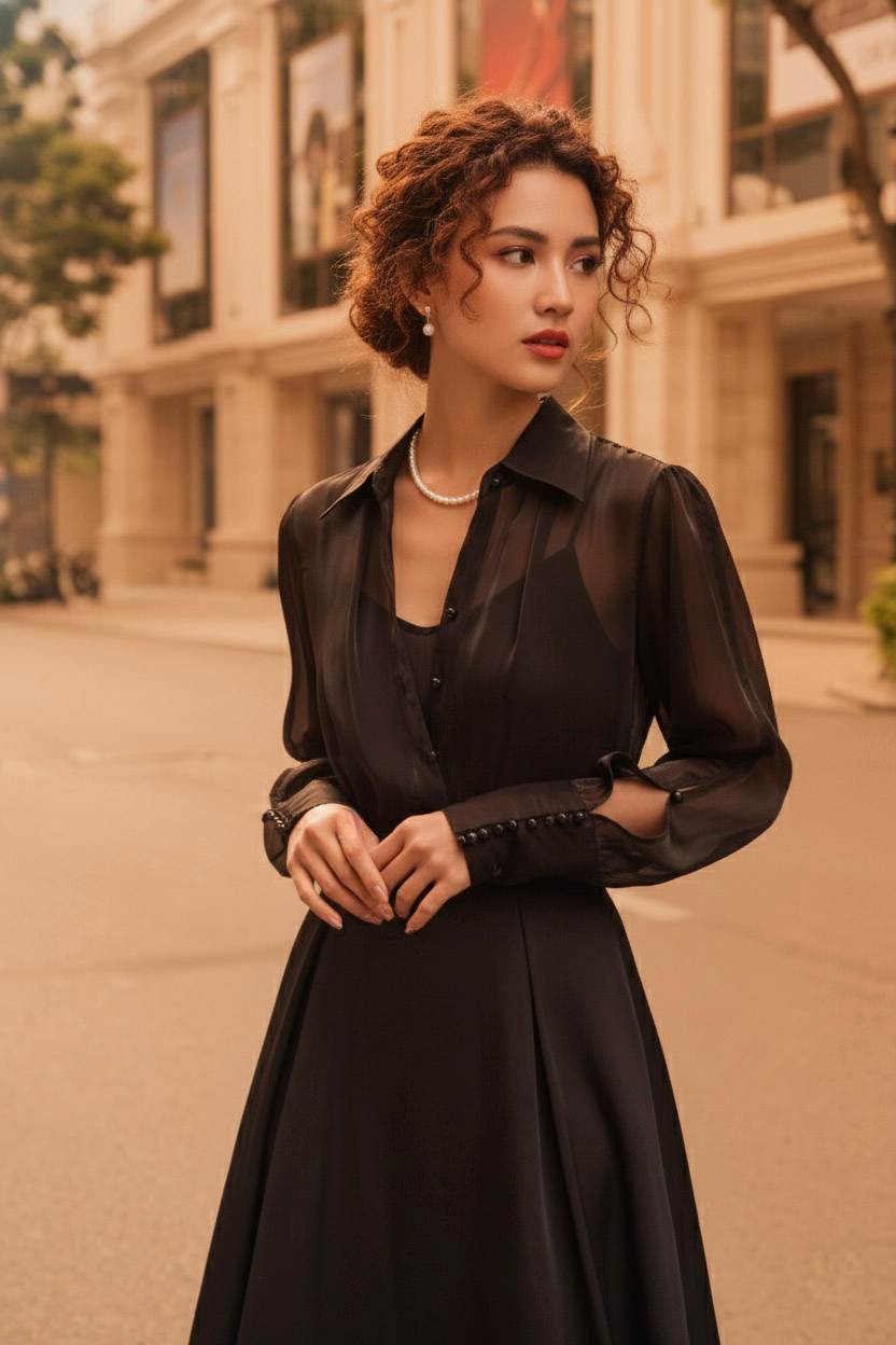 Áo sơ mi xuyên thấu organza sheer thời trang Hity