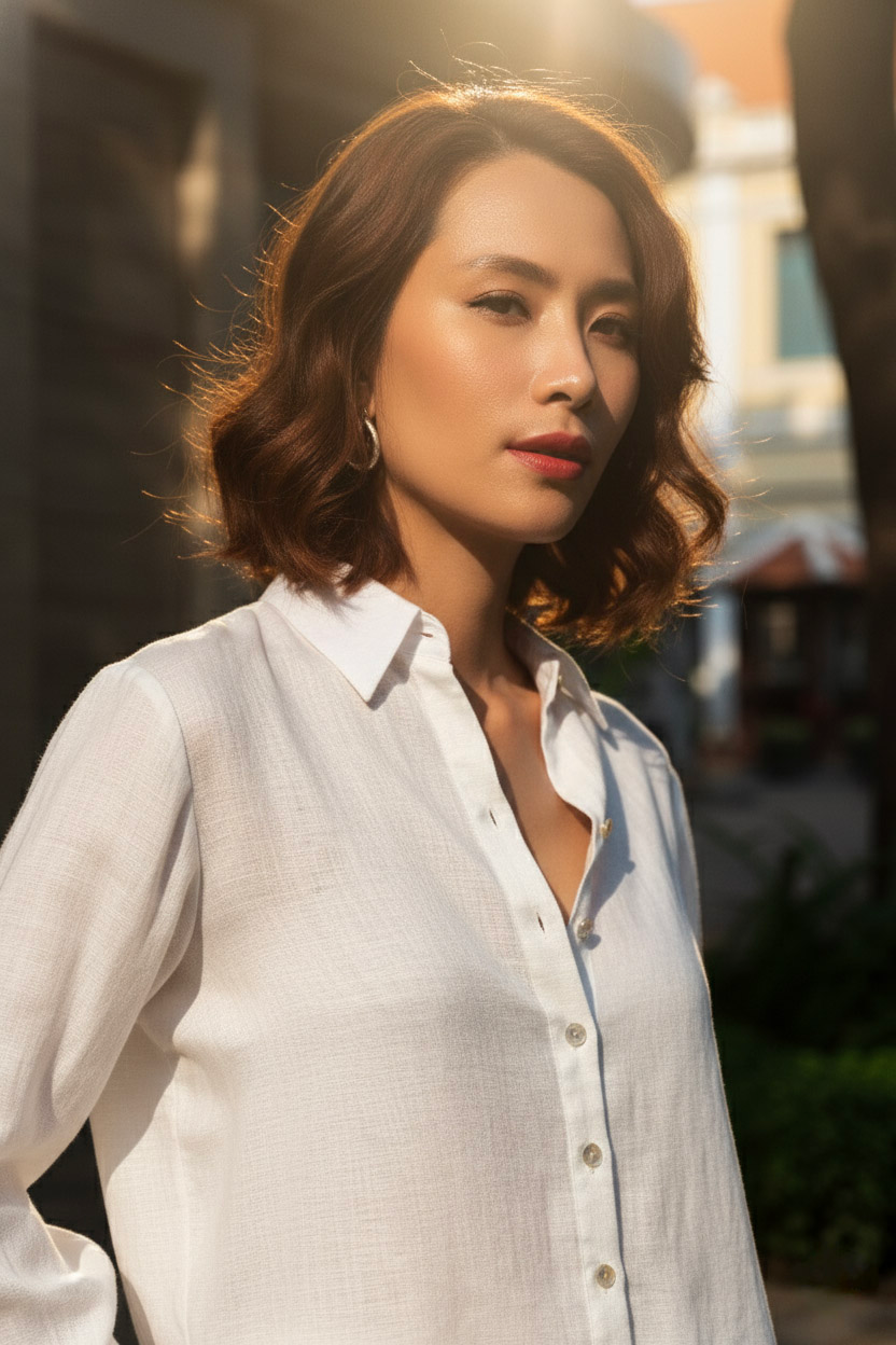 Áo sơ mi nữ tay dài linen trắng thời trang Hity