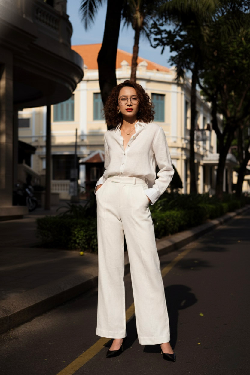 Áo sơ mi nữ tay dài linen trắng thời trang Hity