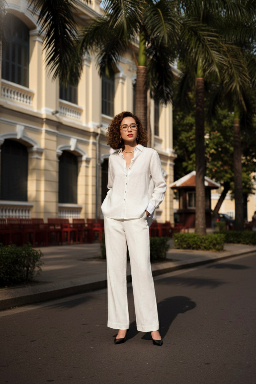 Áo sơ mi nữ tay dài linen trắng thời trang Hity