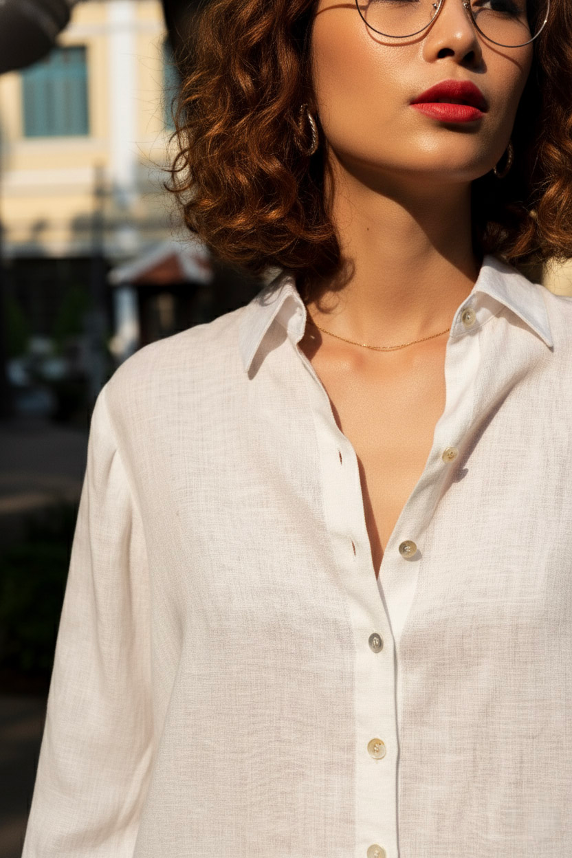 Áo sơ mi nữ tay dài linen trắng thời trang Hity