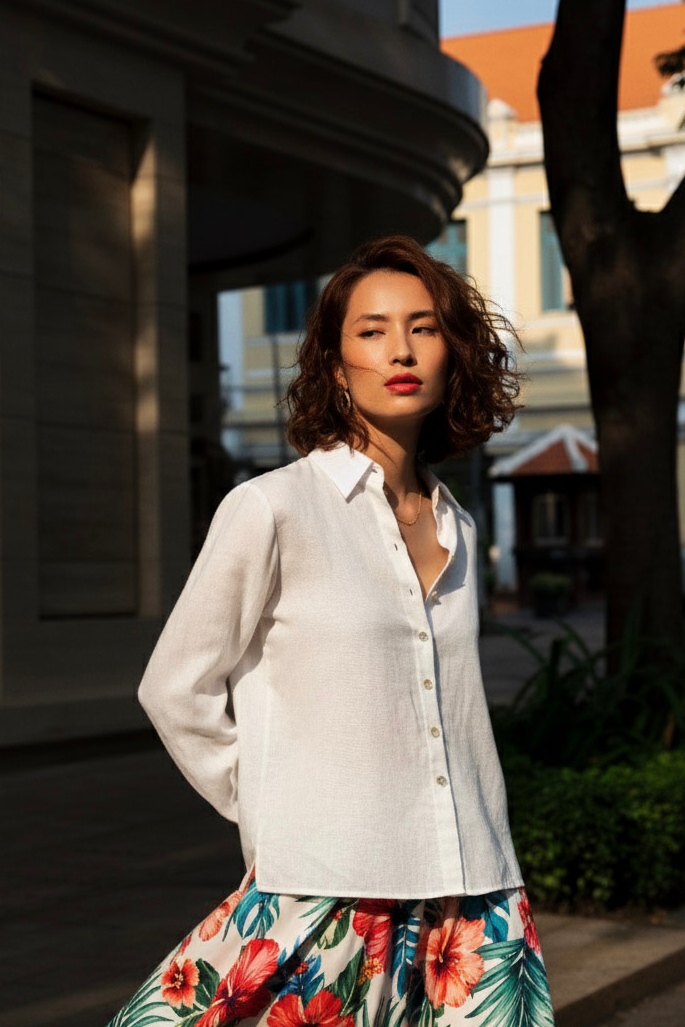 Áo sơ mi nữ tay dài linen trắng thời trang Hity