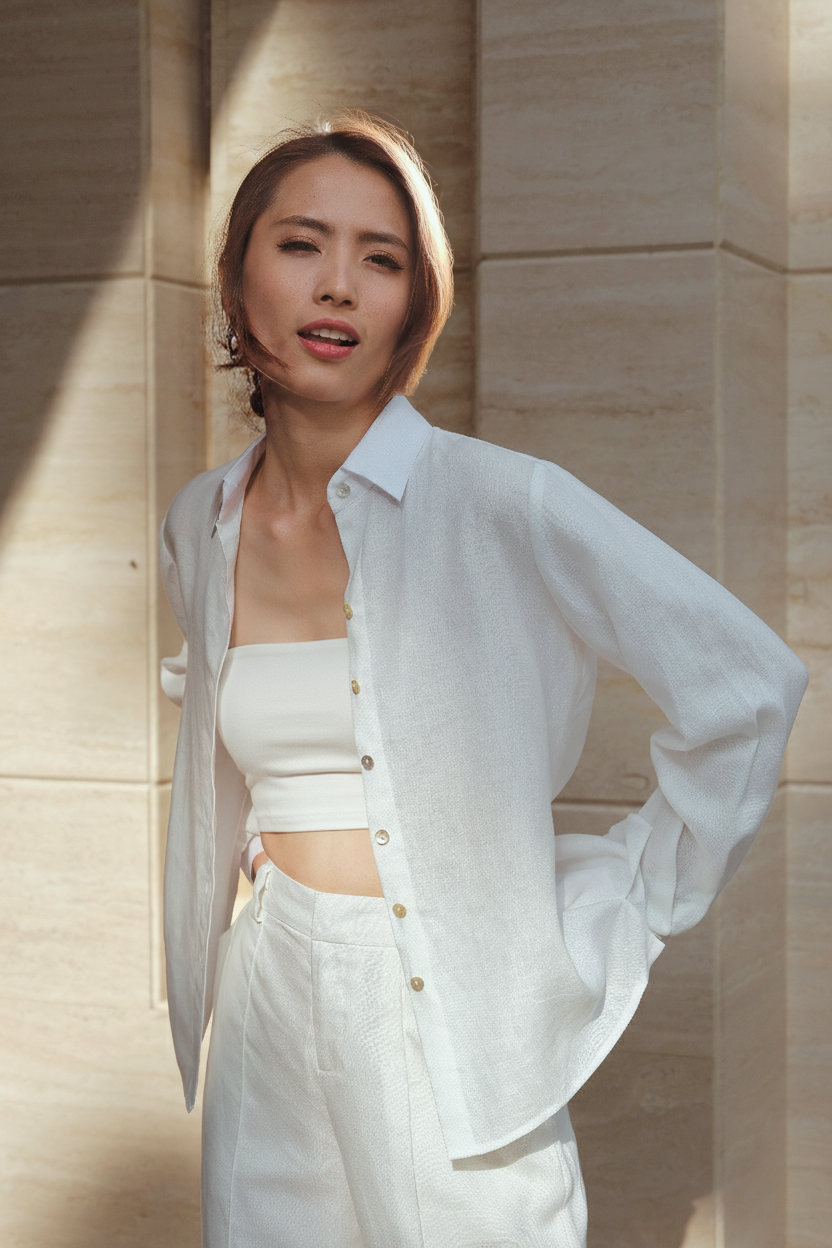 Áo sơ mi nữ linen trắng thời trang Hity