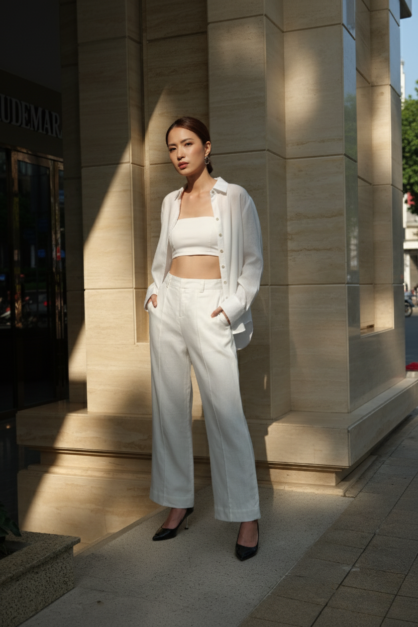 Áo sơ mi tay dài linen trắng thời trang Hity