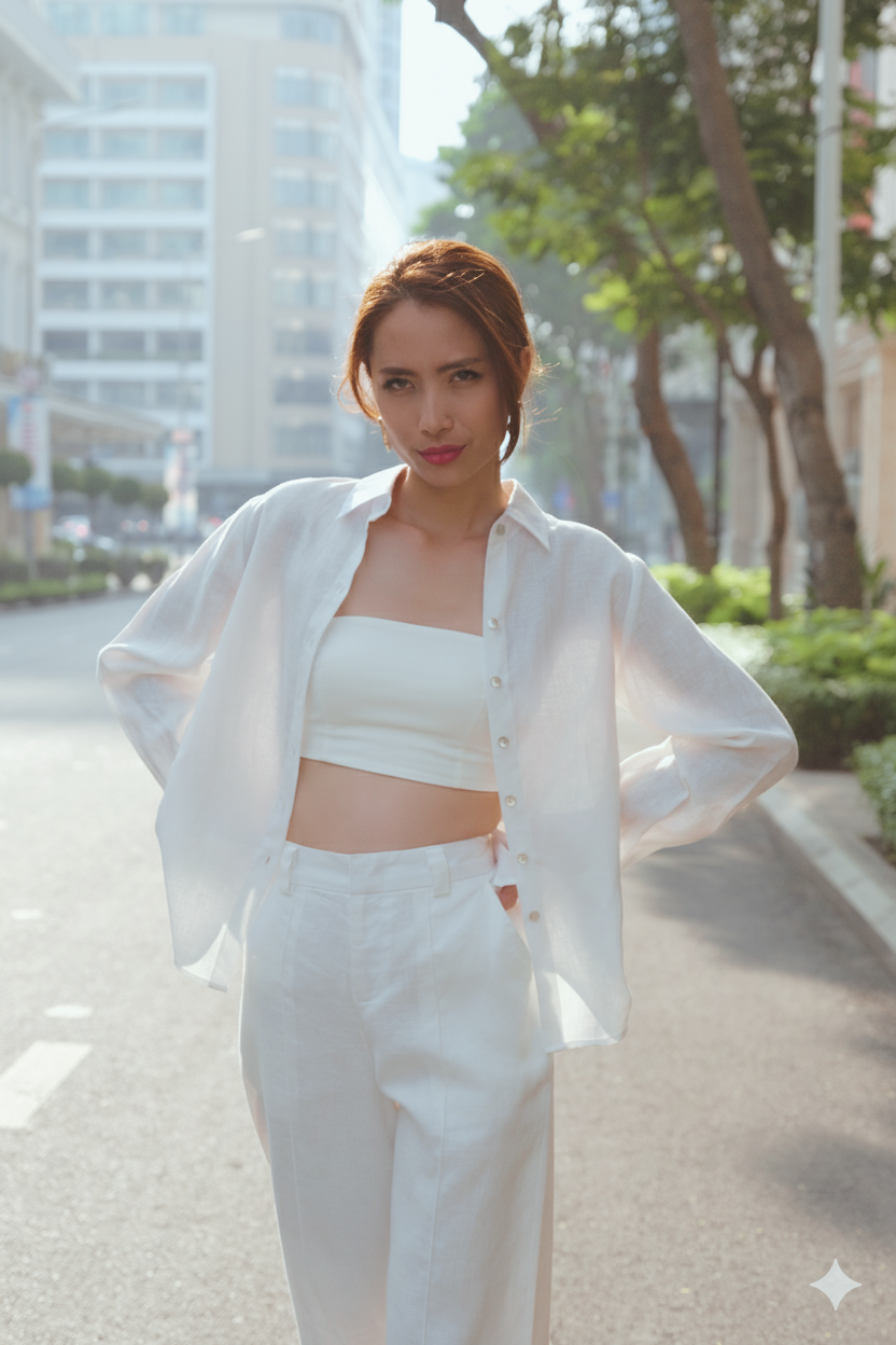 Áo sơ mi nữ linen trắng thời trang Hity
