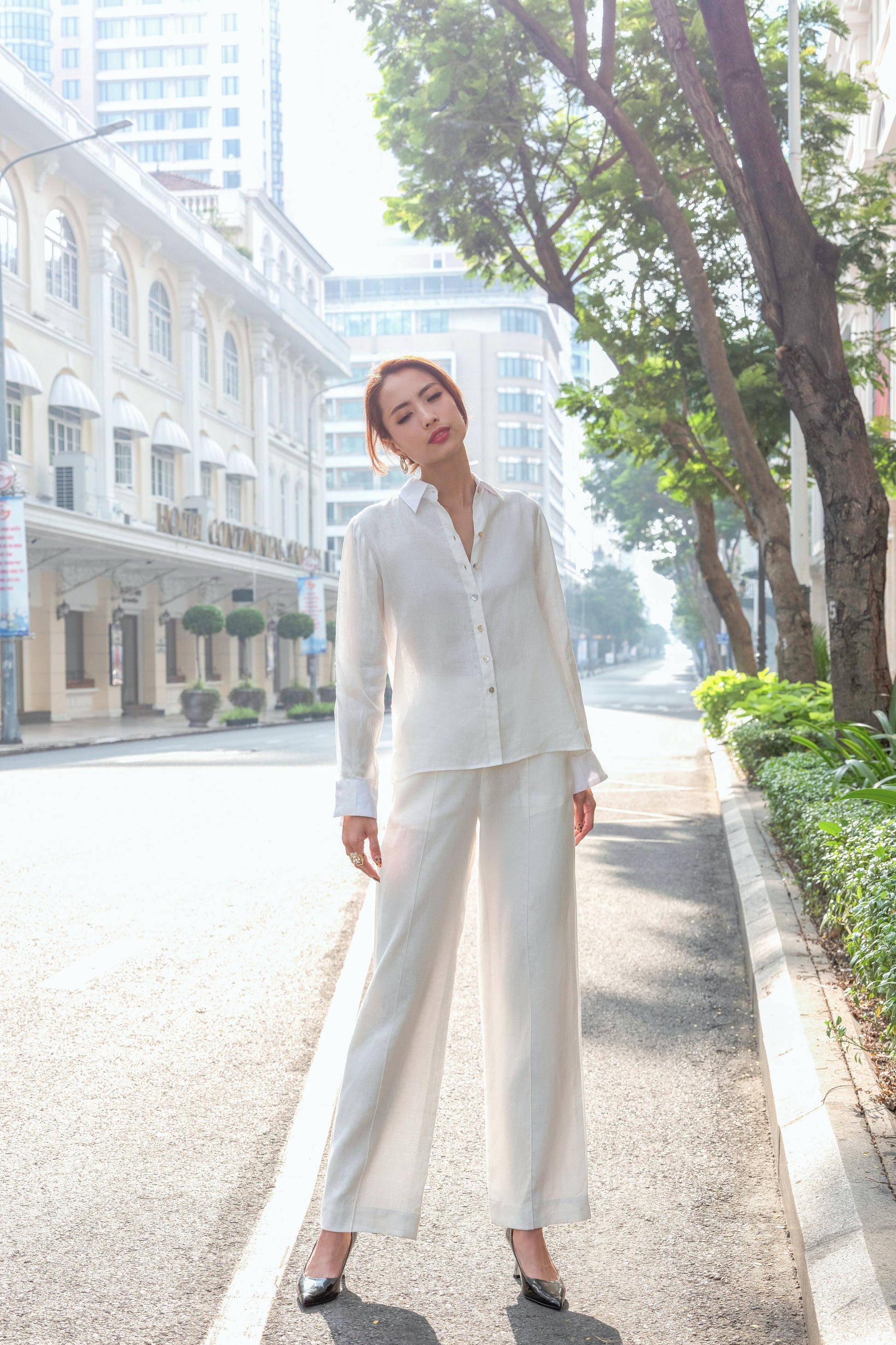 Áo sơ mi nữ linen trắng thời trang Hity