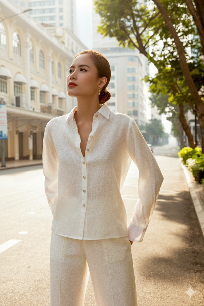 Áo sơ mi nữ linen trắng thời trang Hity