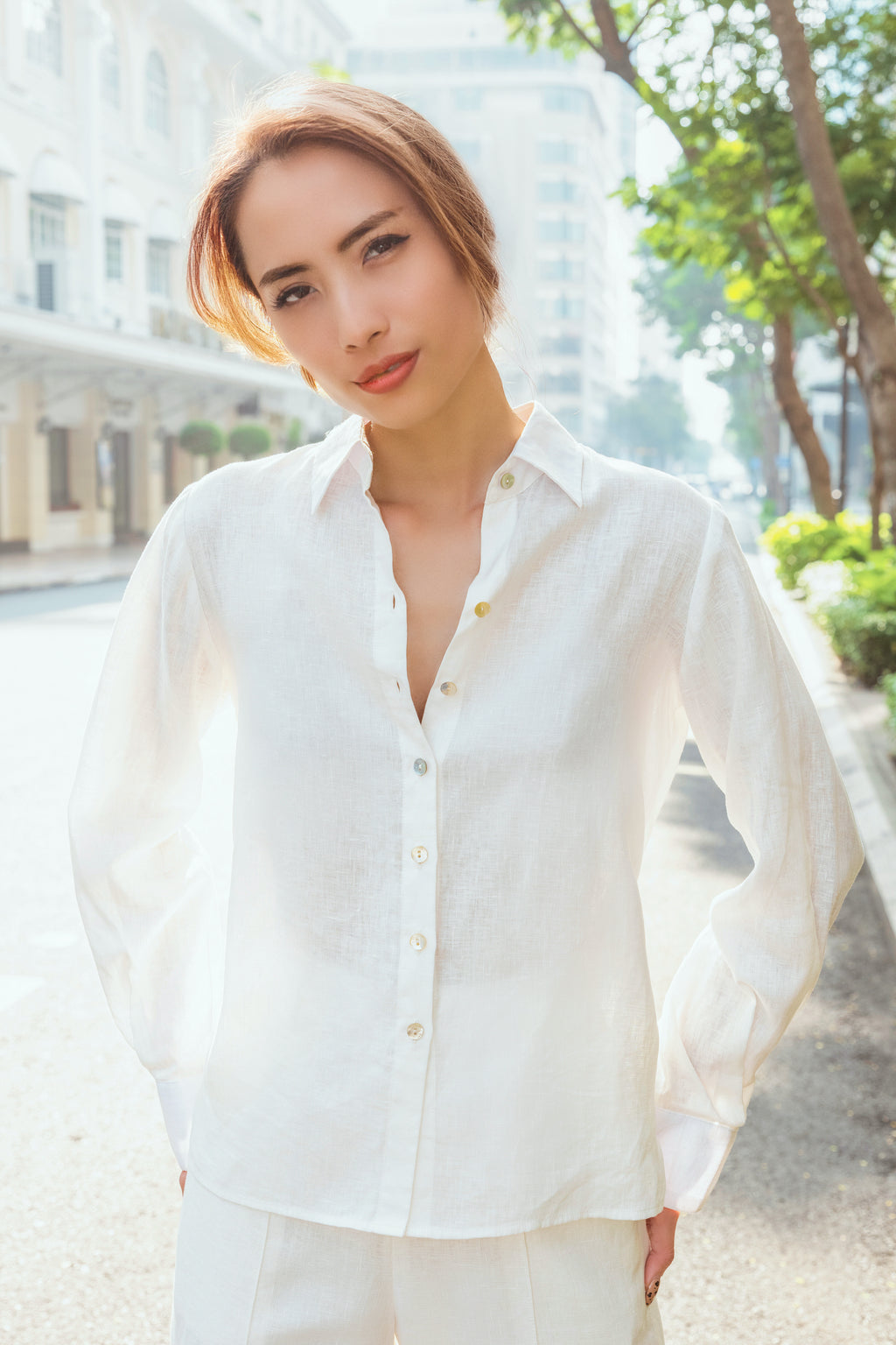 Áo sơ mi nữ linen trắng thời trang Hity