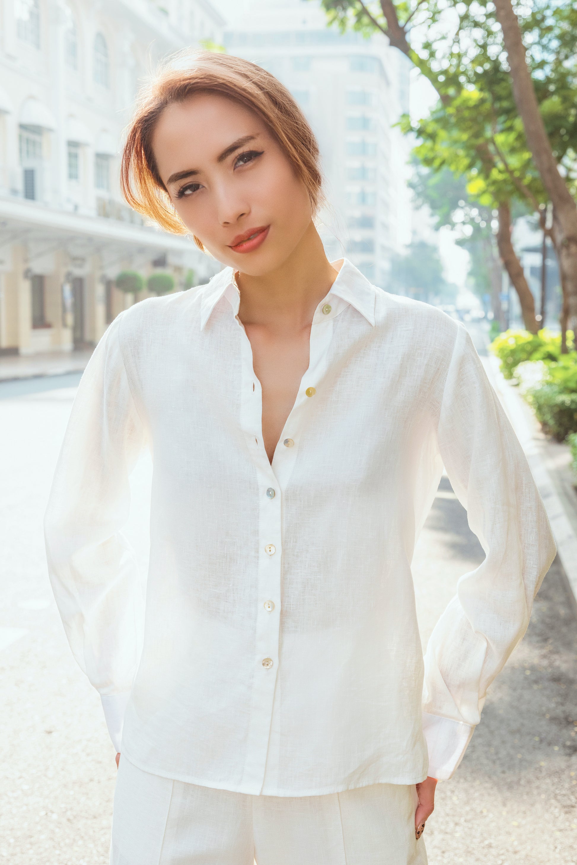 Áo sơ mi nữ linen trắng thời trang Hity