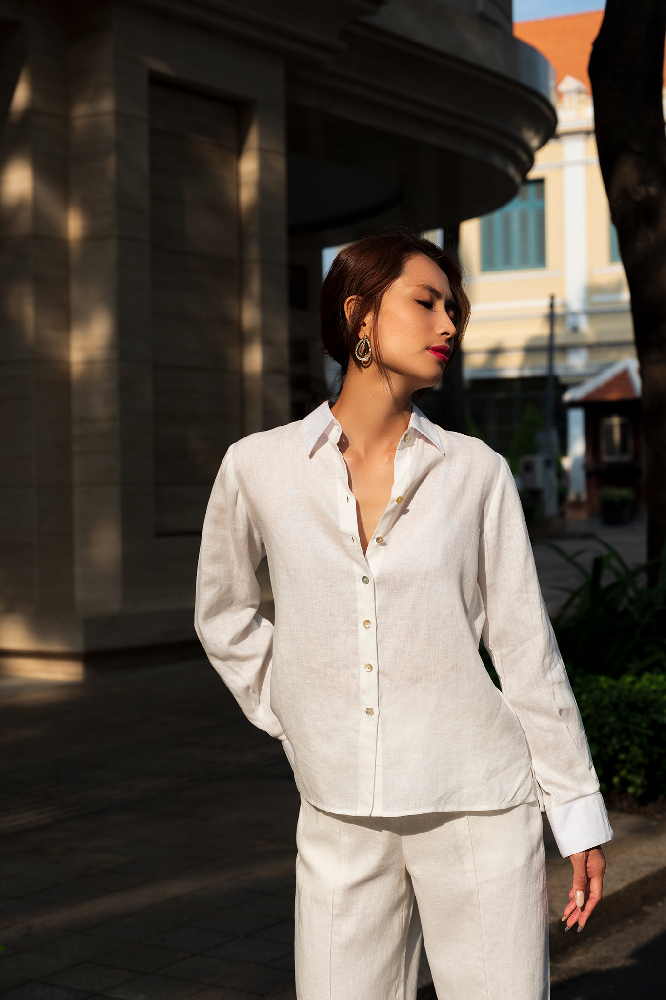Áo sơ mi nữ linen trắng thời trang Hity