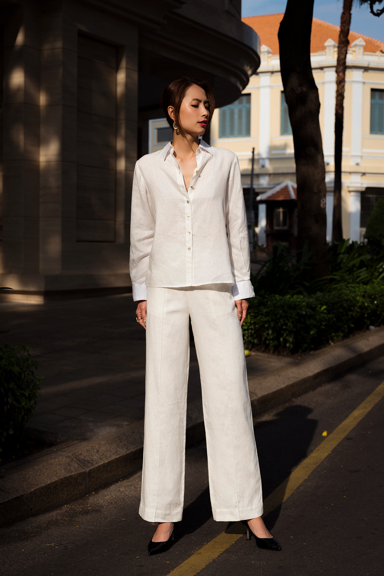 Áo sơ mi tay dài linen trắng thời trang Hity